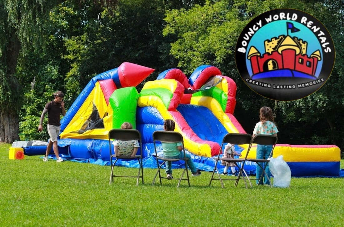 Colorful bouncy castle setup at a GTA party